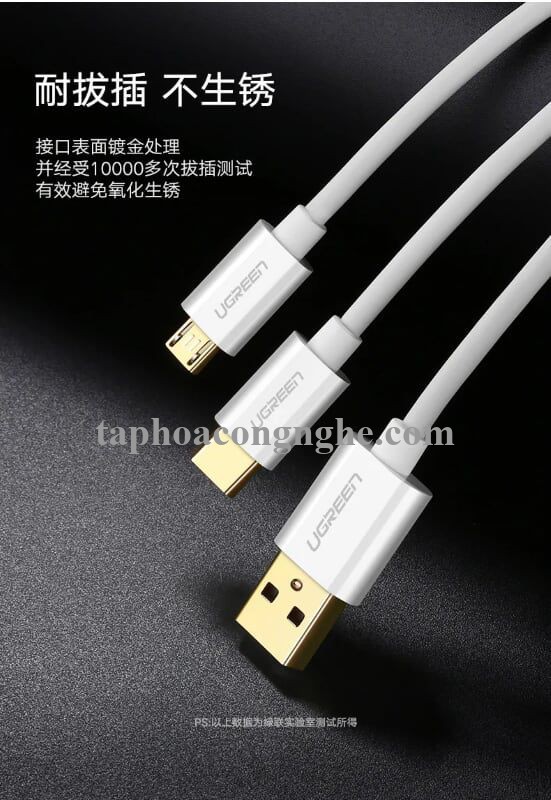 Ugreen 30575 0.5M màu Trắng Cáp USB-A sang Micro USB + USB-C cao cấp US197 30030575